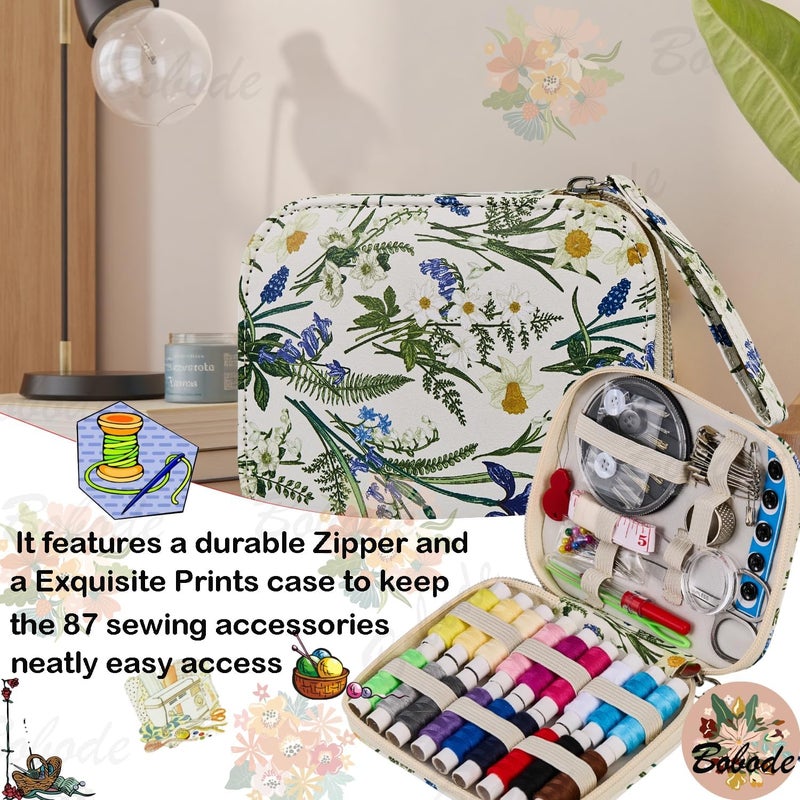 Bobode Printing Sewing Kit Bluebell Pattern Sewing Set Travel Sewing Supplies with Zipper Sewing Kit Case, 87 PCS Professional Sewing Accessory for Emergency, Home - Image 4